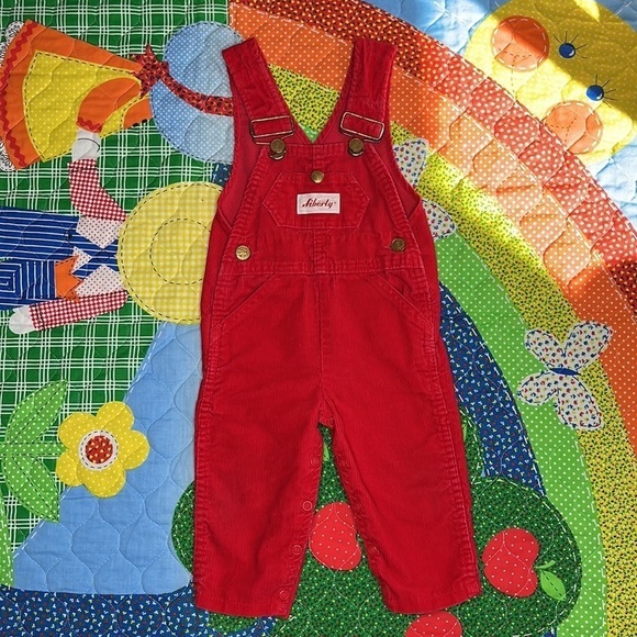 Vintage Toddler Liberty Overalls Red Corduroy w/ Brass Tone Hardware 12 Months - Picture 3 of 6